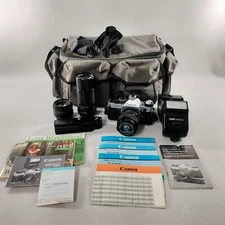 Canon AE-1 35mm Camera Bundle Kit Combo Flash, 50mm 200mm Auto Rewind