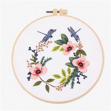 Dragonfly Delight Embroidery Kit: Beginner's DIY Cross Stitch Set with Hoops, Th