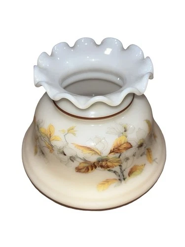 Vintage Glass Lamp Shade - Handpainted Ruffle Top Milk Glass