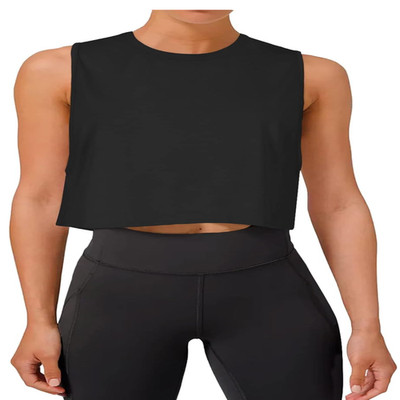 Damen Crop Top Workout Top Lose Ärmellose Cropped Muscle Tank Open Back Shirts