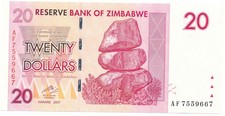 Reserve Bank of Zimbabwe Zimbabwe $20 2007 Gem U