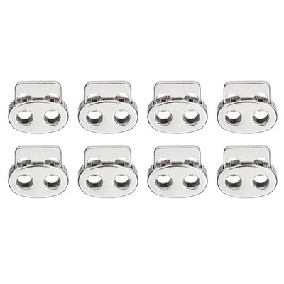 8Pcs Spring Cord Lock End Toggle Double Hole Spring Stopper Silver White