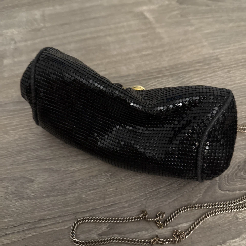 Whiting and Davis Mesh Metal Purse Black Small Evening Bag. Vintage - Image 2 of 4