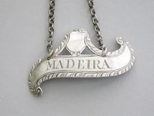 George III Silver Scroll Shaped Wine Label Madeira James Phipps I, London c1780