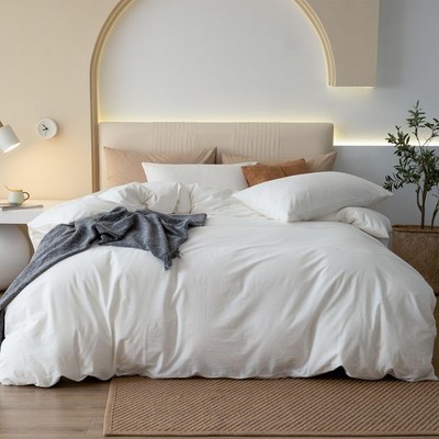 California King Duvet Cover Set 3 Piece 100% Washed Cotton Linen Like Soft &