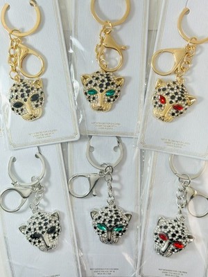 Rhinestone Leopard Panther Keychain Bag Charm - Choice Gold or Silver Tone