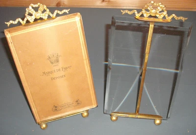 Paire de cadres portes photos anciens en verre et laiton - Photo 1/4