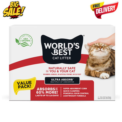 Worlds Best Cat Litter 32lb Unscented Corn Clumping Flushable Dust Free