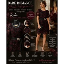 Kobi Floral Lace Cocktail Dress Black Burgundy Gothic Romance Mini Small
