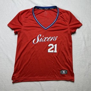 PHILADELPHIA 76ERS JOEL EMBIID #21 FANATICS RED REPLICA JERSEY WOMEN'S SIZE L