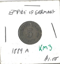 Coin Germany (Empire) 5 Pfennig 1889 A KM3