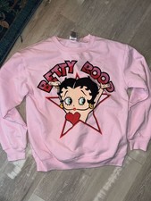 Betty Boop Graphic Print Crewneck Sweatshirt with Rhinestones Light Pink