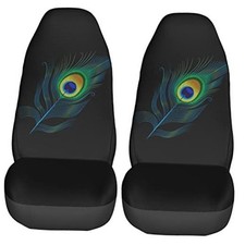 Gradiennt Green Peacock Feather 2 Pcs Car Seat Covers Set Vehicle Front Seat