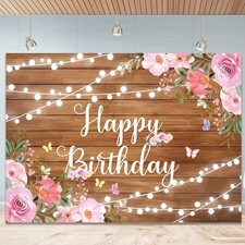 Happy Birthday Banner for Women 5x3Ft Rustic Wooden Birthday Backdrop Decor...