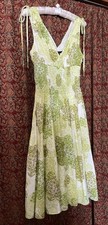 David Meister Lined Midi Dress Size 8 100% Cotton Green Elastic Bodice Excellent