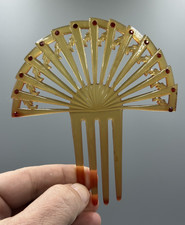 Antique ART DECO Red Rhinestone HAIRCOMB Celluloid Fan Hair Ornament