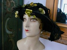 1920 s Black Velvet large Cloche Flapper Hat Designed by "FISK" Chicago as is
