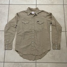 Vtg 1960s Wrangler Khaki Pearl Snap Button Up Shirt Large Pre-Shrunk Western