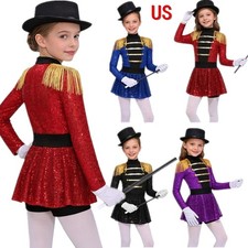 US Girls Ringmaster Circus Magician Costume Sequin Long Sleeve Bodysuit Carnival
