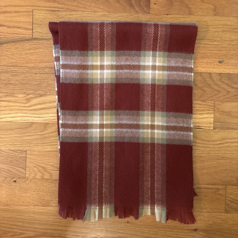 Longaberger Burgundy and Beige Plaid Scarf - Never Used Condition