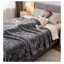 Gray, Flannel Heated Blanket, Electric,King 90x100,Dual Controls,12H Auto- Off.
