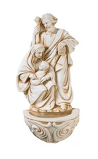 Resin Holy Family Saint Joseph Mary and Infant Christ Water Font 6.5 Inch