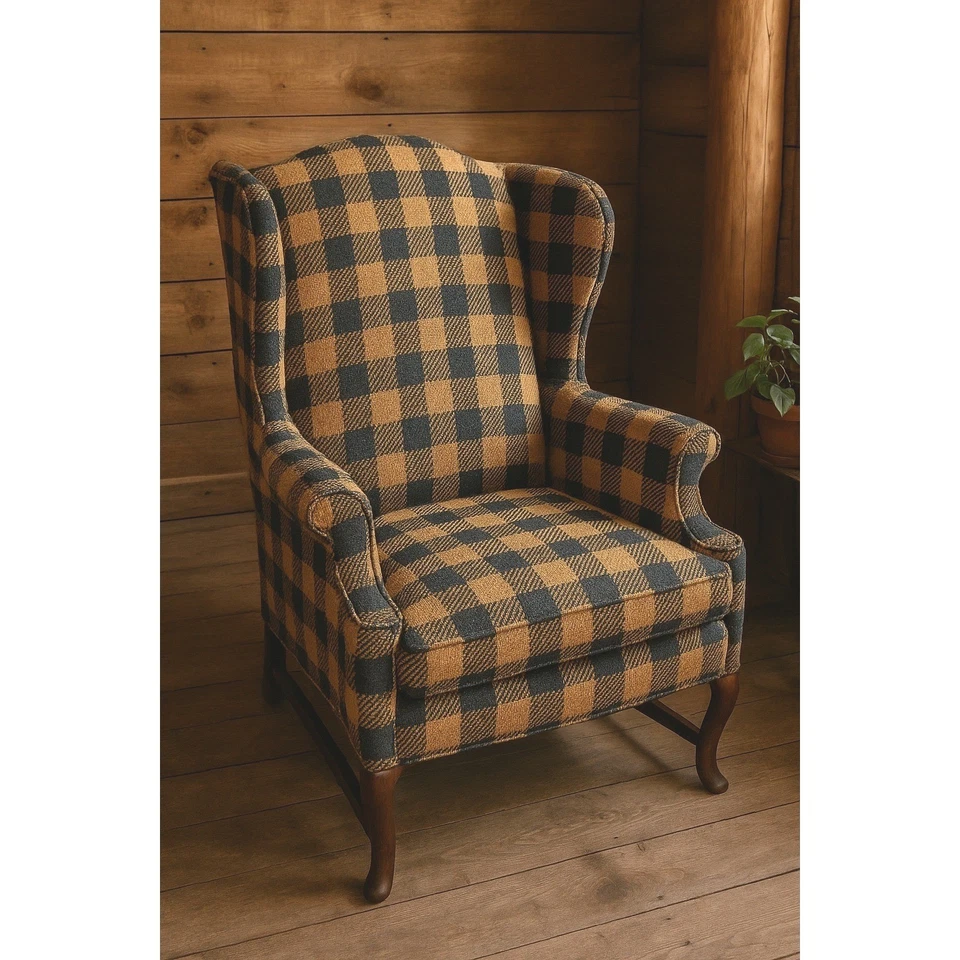 Vintage Woven Wool Fabric Remnant Buffalo Plaid Blue Khaki Tan 60"x158" Rustic - Image 4 of 4