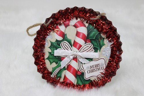 Handmade Christmas Tin Ornament Vintage Style Candy Cane 6" Shabby Cottage Chic - 第 1/2 張圖片