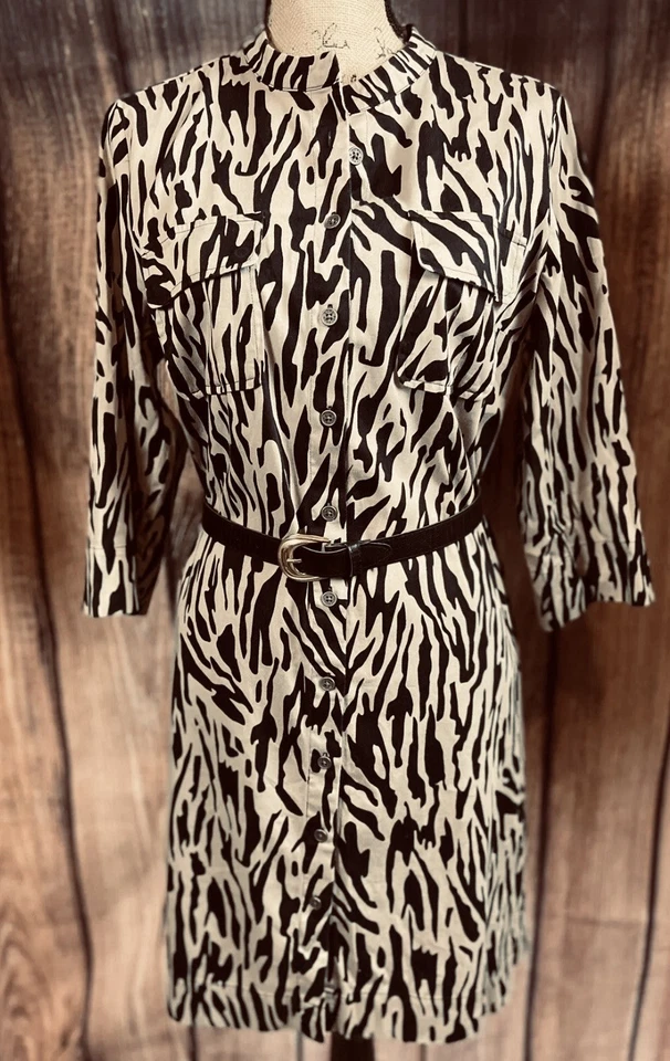 DANA BUCHMAN WOMENS ANINNAL PRINT MULTI COLORS BROWN BUTTON DOWN DRESS TOP SZ 14 - Image 2 of 4