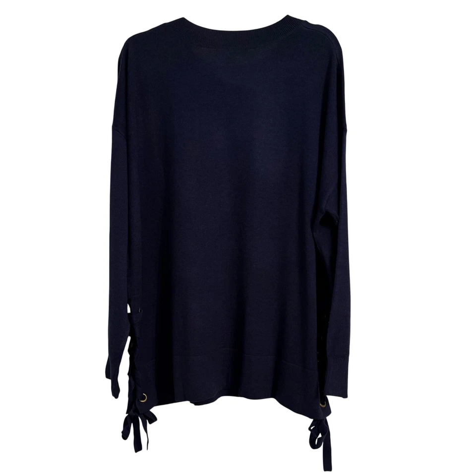 Roaman's NWOT Coastal Navy Nautical Laced Sides Super Soft Wool Blend Sweater 1X - Image 3 of 4