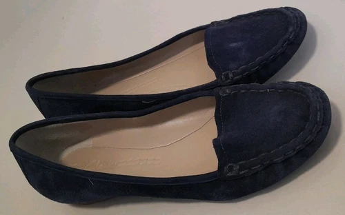 Mocassino mocassino Clarks blu scamosciato slip on morbido piatto scarpe donna UK5 5