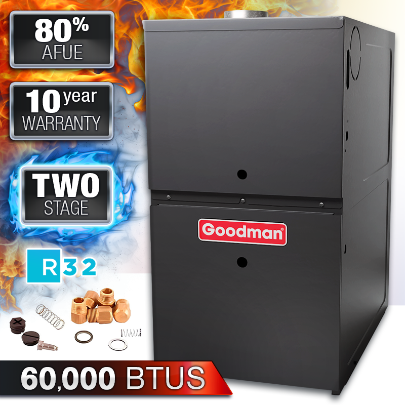 60K BTU 80% AFUE Stage Goodman Gas Furnace NG/LP Multi-Position