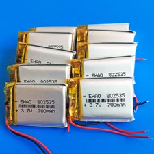 10 pcs 3.7v 700mAh Lipo Polymer Rechargeable Battery 802535 For Camera GPS Watch