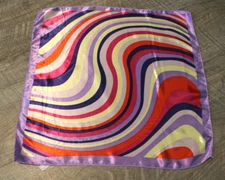 Retro Lightweight Accent Head Scarf 19" Sq Abstract Silky Yellow Purple Pink