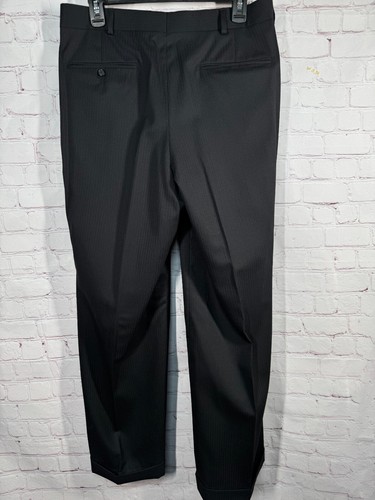 PETROCELLI Mens Black Wool Classic Fit Pleated 2pc Suit 42R Jacket 33x29 Pant - Picture 12 of 13