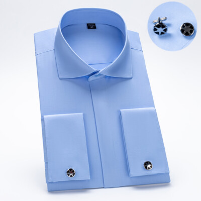Mens Dress Shirts French Cuff Long Sleeves Formal Business