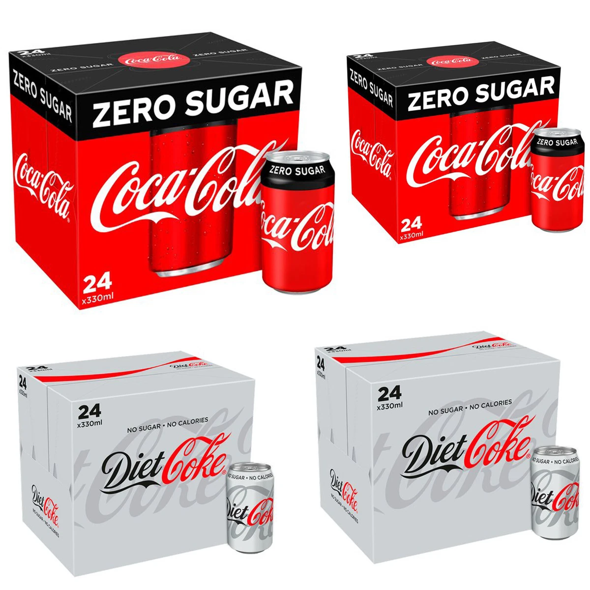 Coke Zero Sugar Diet Cock Pack of 24 330 ml Cans Fizzy Drink Coca-Cola  Brand New