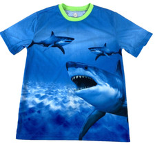 wonder nation unisex swim tops size XL extra large blue and green with shark