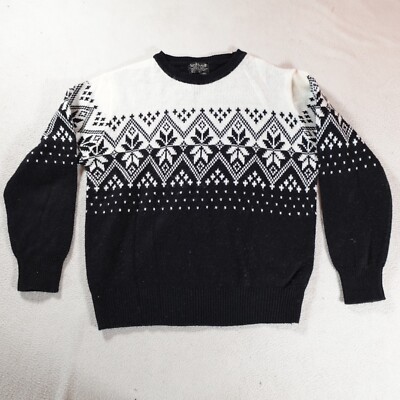 Vintage Sweater Womens Medium 40 Black Fair Isle Nordic Pullover Padded Shoulder