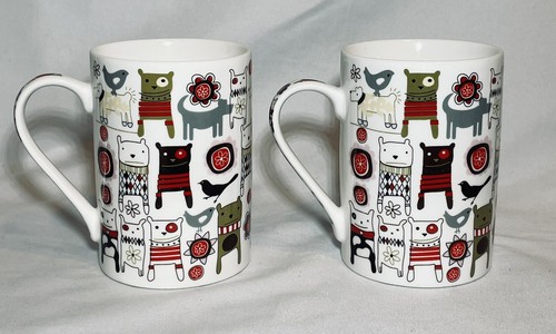 (2) Dog Lover’s Mug Cartoon Dogs Wearing Sweaters & Scarves Whimsical ADORABLE! - Picture 4 of 8