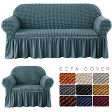3D Bubble Lattice Stretch Sofa Covers w/Skirt Couch Loveseat Protector Slipcover
