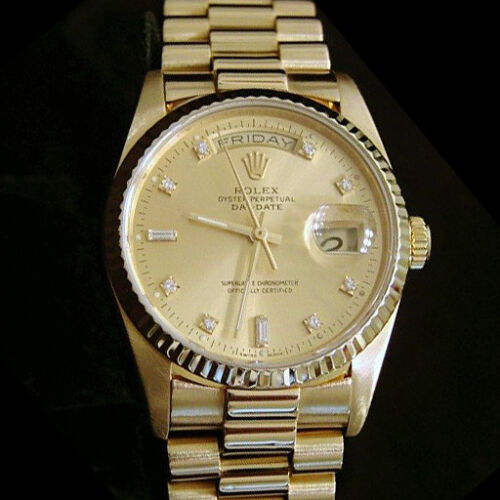 Mens Rolex 18k Yellow Gold Day Date President Watch FACTORY Diamond Dial 18038 - Picture 1 of 7