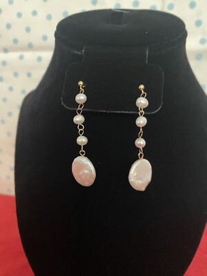 Aretes Chapado en Oro de 18K Gold Fashion Con Perlas Cultivadas Colgantes New