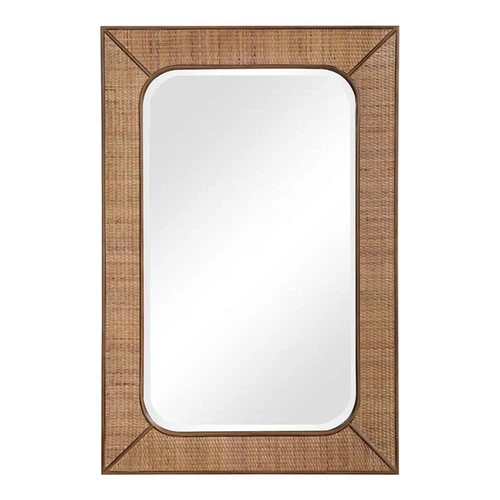 Uttermost Tahiti Coastal Style Rattan and Wood Mirror in Warm Maple Beige - Picture 1 of 7