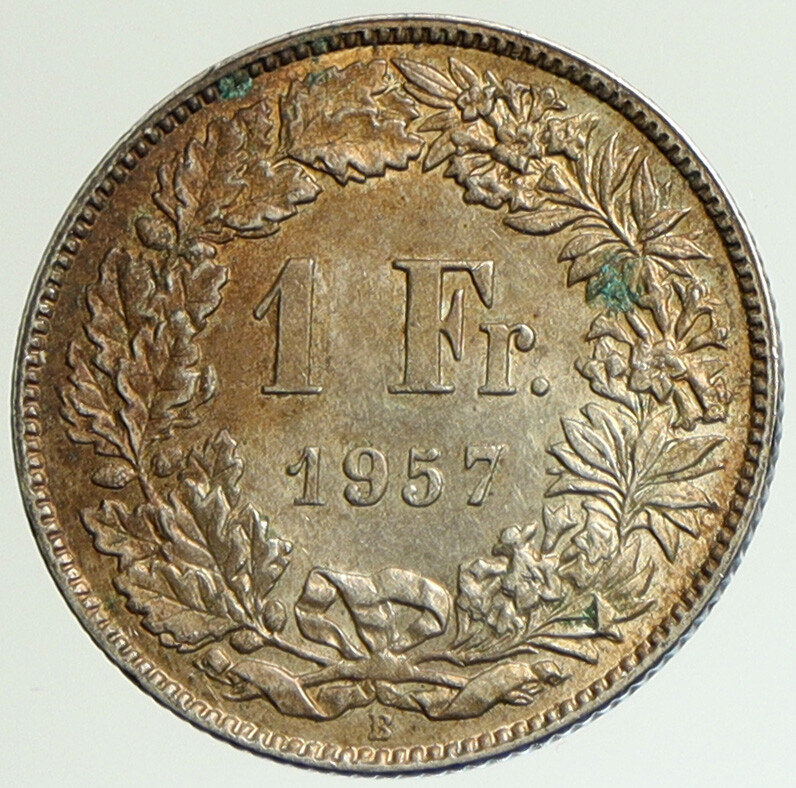 1957 B SWITZERLAND HELVETIA Symbolizes SWISS Nation SILVER 1 Franc