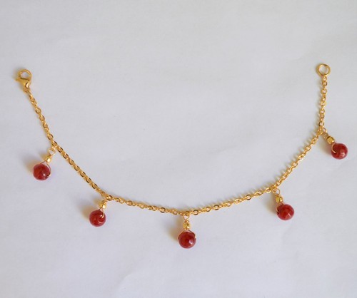 Natural Faceted RED RUBY 6mm Dangle Drop Station Bracelet Yellow Gold - Picture 3 of 3