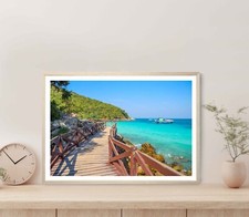 Rocky Coast & Mountain With Blue Sea Poster Premium Quality Choose your Size