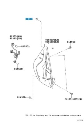 TOYOTA PRIUS C NHP10 12-19 Genuine Rr/Combination Lamp Guide 76817