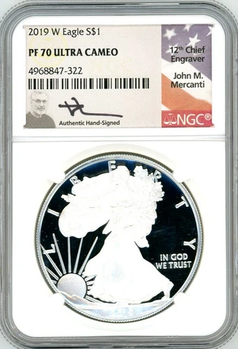 2019 W $1 1 oz Proof Silver Eagle PF70 NGC  John Mercanti