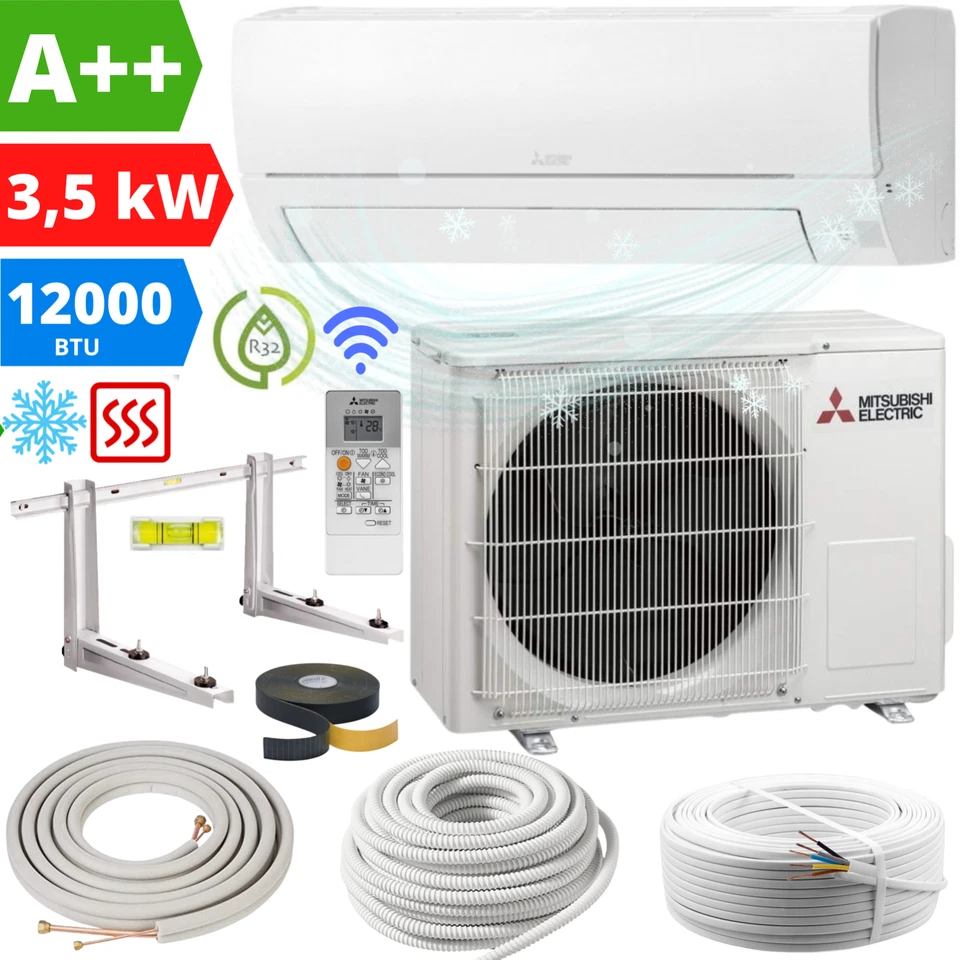 Mitsubishi Klimaanlage MSZ-HR35VF 3,5 kW Klimagerät 12000 BTU R32 + Montageset